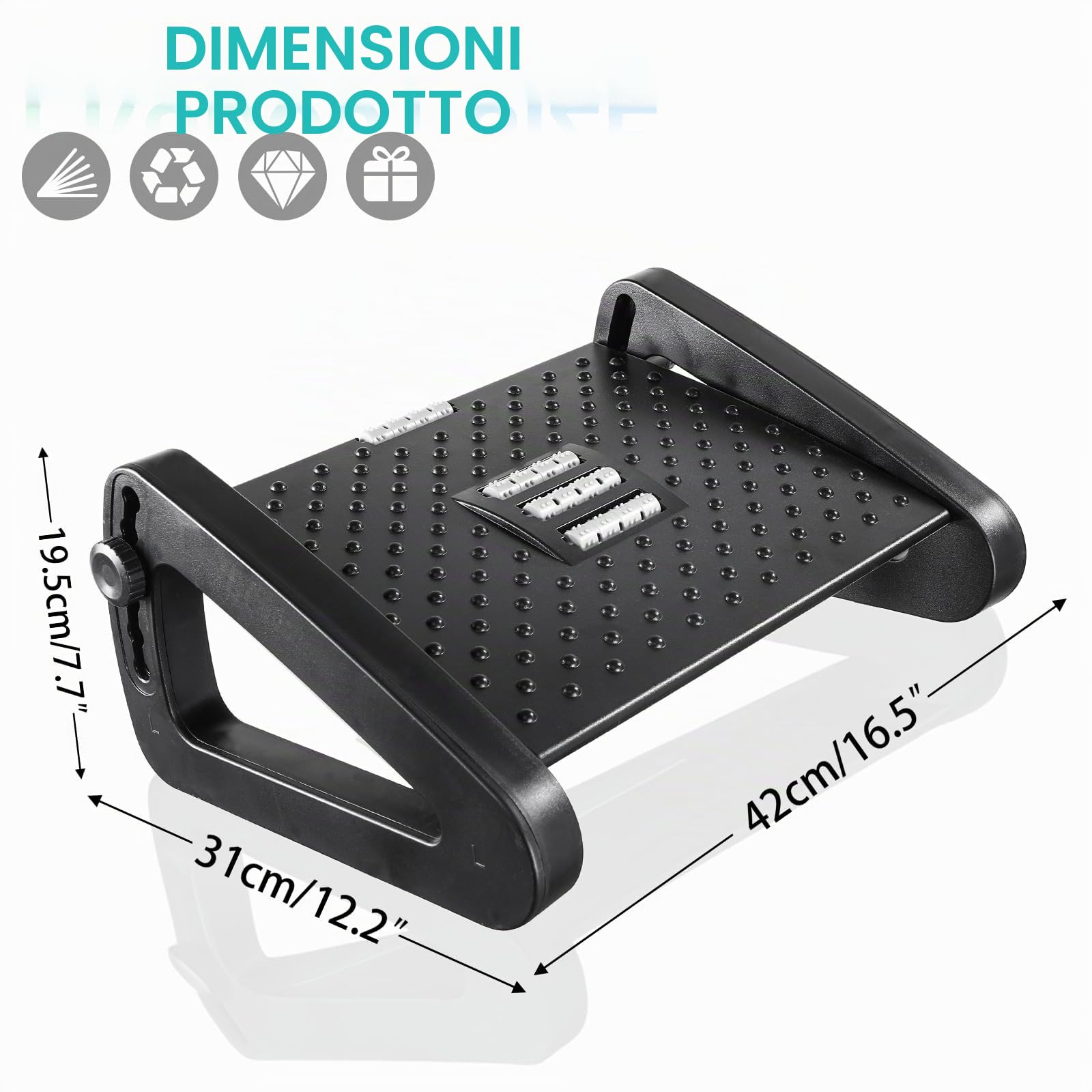 Mkitnvy Poggiapiedi per scrivania Ergonomico con 6 Regolabili e funzione di massaggio, Poggia piedi per casa, ufficio e viaggi