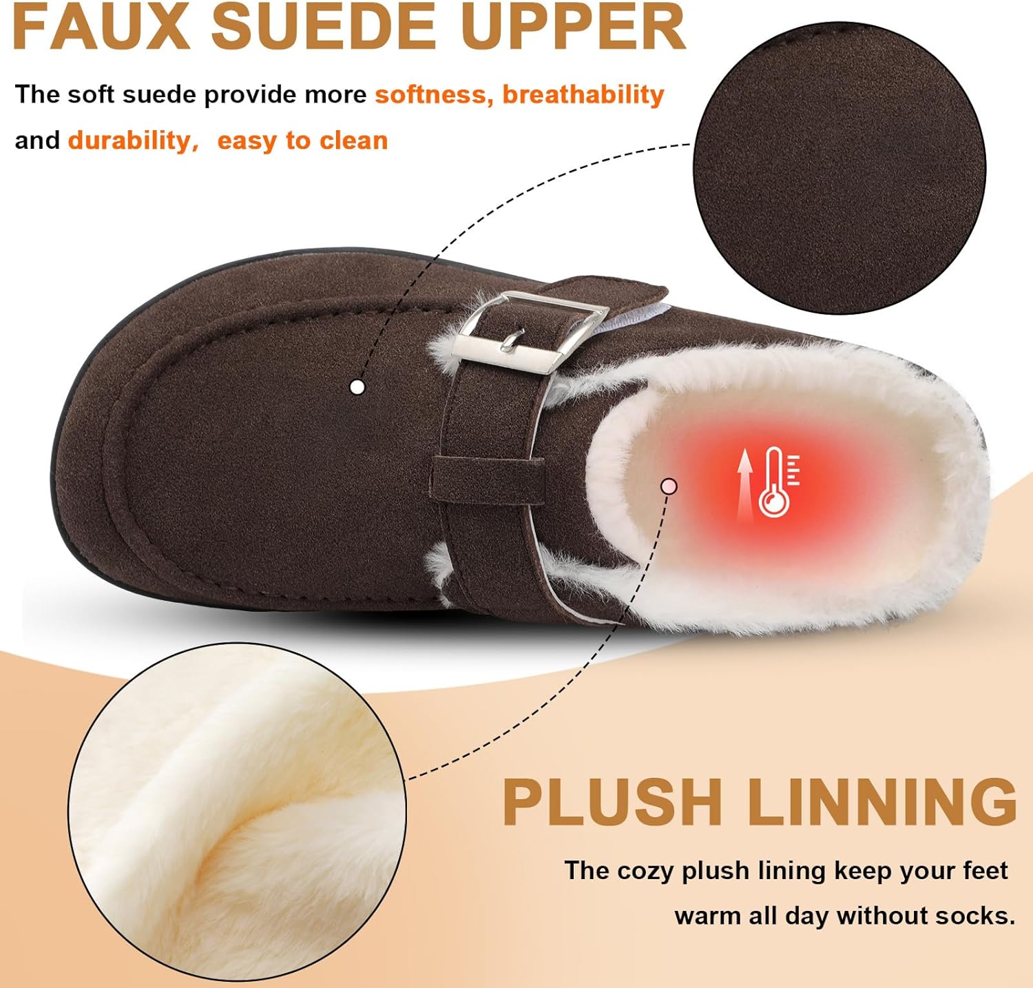 JOINFREE Womens Fuzzy Slippers Cozy Wide Mules Adjustable Diabetic Slippers Warm Memory Foam House Clogs Slipper Indoor Outdoor Potato Shoes for Edema Swollen Feet - Image 4