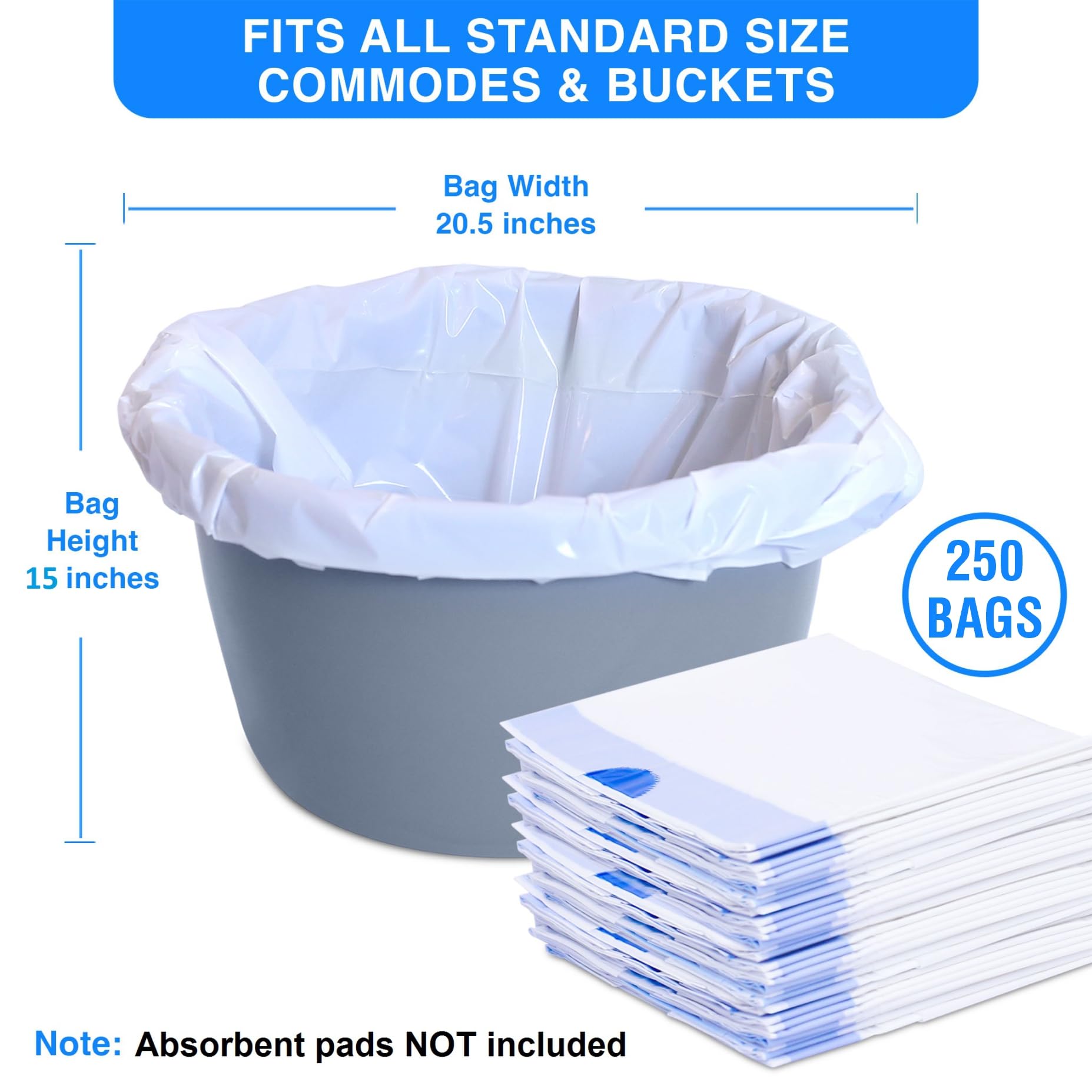 250 bolsas para inodoro de cabecera – a prueba de fugas e inodoros para orinal portátil – Bolsas de orinal para bolsas de inodoro portátiles – Bolsas de inodoro desechables