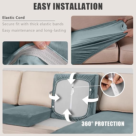 ANARACHON Sectional Couch Cushion Covers 4 Pieces Velvet Separate L Shape Couch Cover Stretch Sofa Slipcover Washable Furniture Protector (3 Seater+1 Chaise,Peacock Blue)