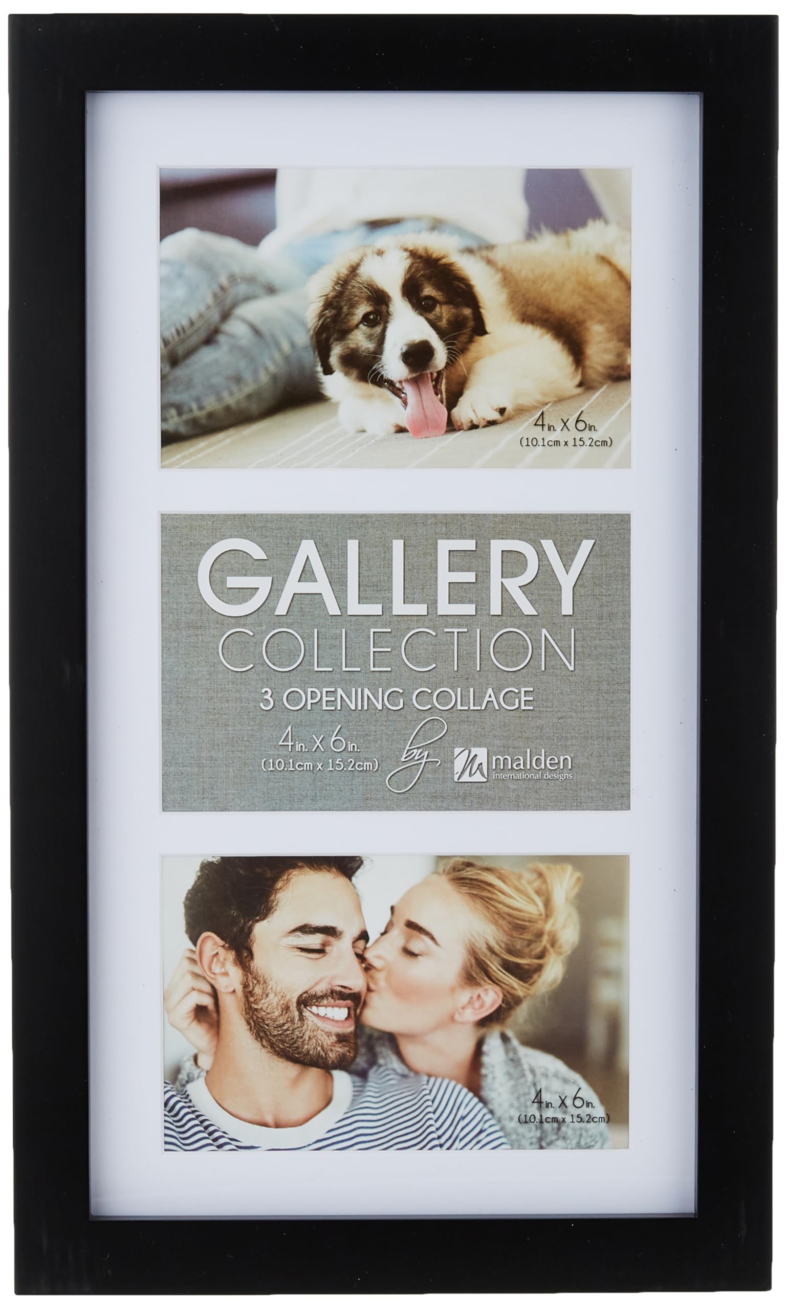 Malden 4x6 3-Opening Matted Collage Picture Frame - Displays Three 4x6 Pictures - Black