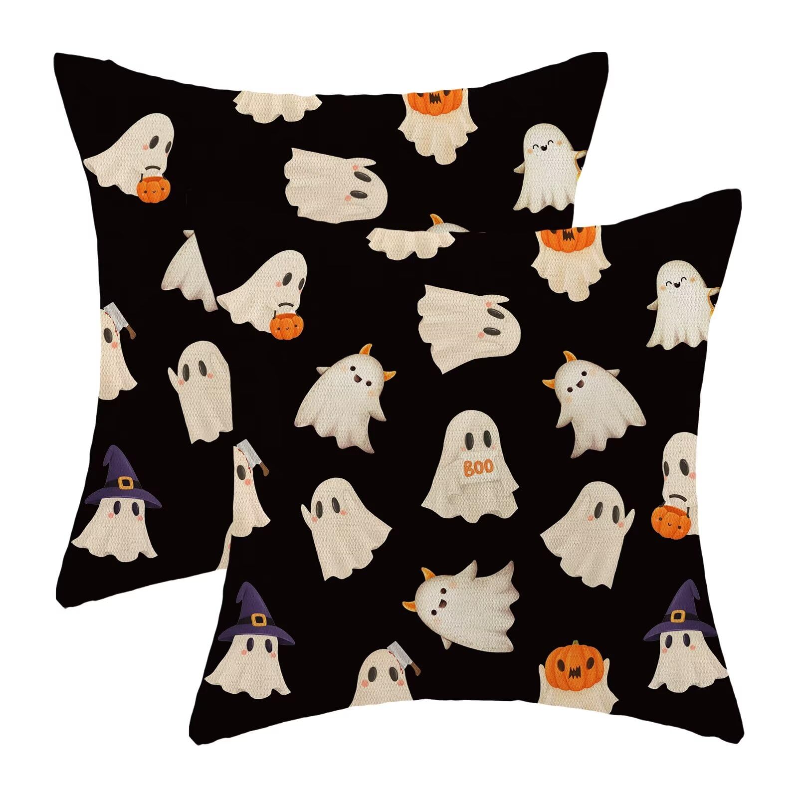 Housses de coussin Halloween 40,6 cm aux motifs de citrouille et fantôme rigolo