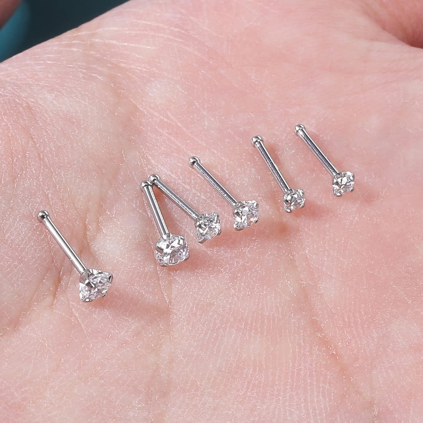 4-6pcs 20g Nose Rings Studs Surgical Steel Nose Rings CZ L Shaped Corkscrew Nose Ring Studs for Women Men Small Cute Silver Rose Gold Black Nose Rings Stud 1.5mm 2mm 2.5mm 3mm Nostril Piercing jewelry - Image 3