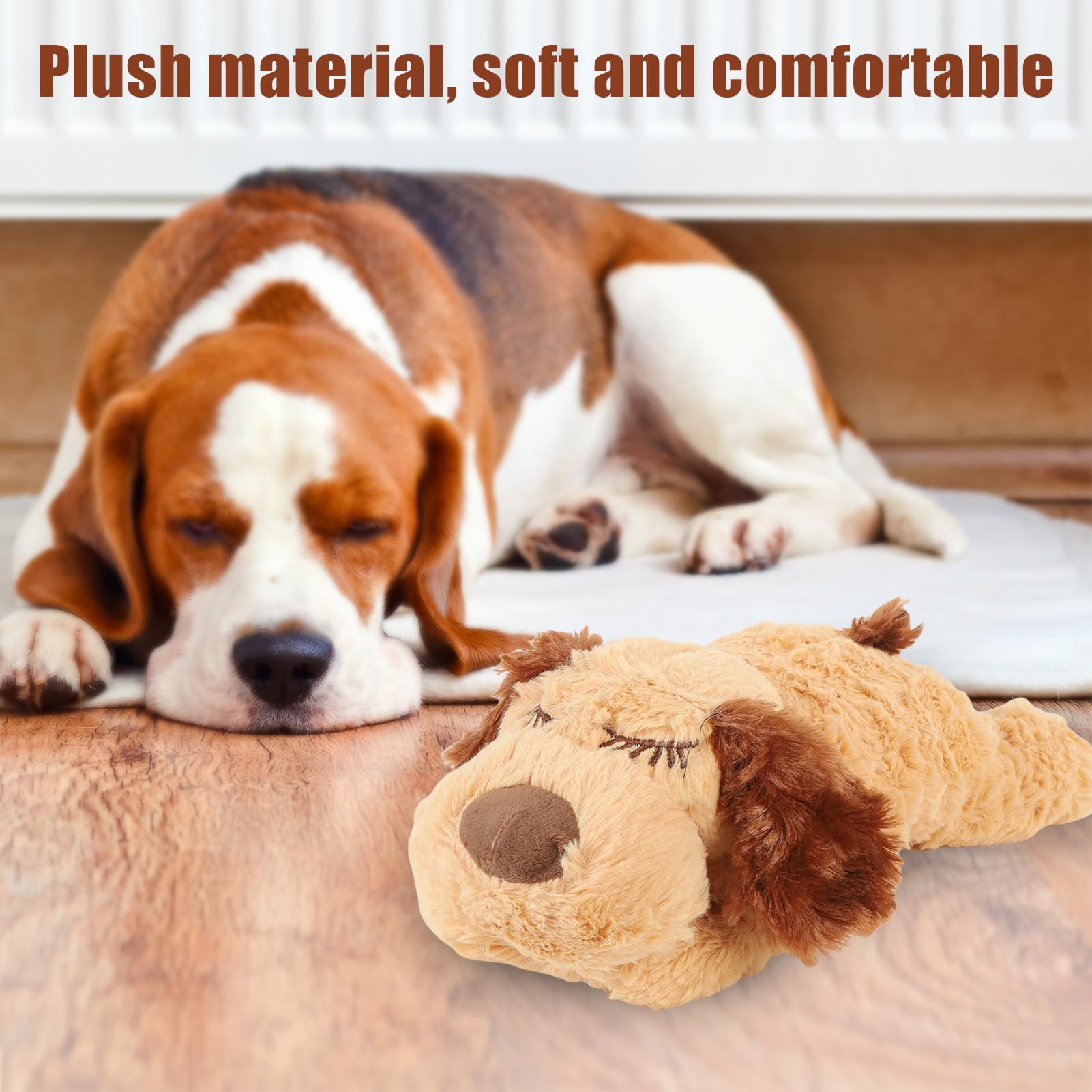 Jouet en peluche interactif rempli de battements de cœur pour chiot, soulage l'anxiété, aide à l'entraînement comportemental (marron)