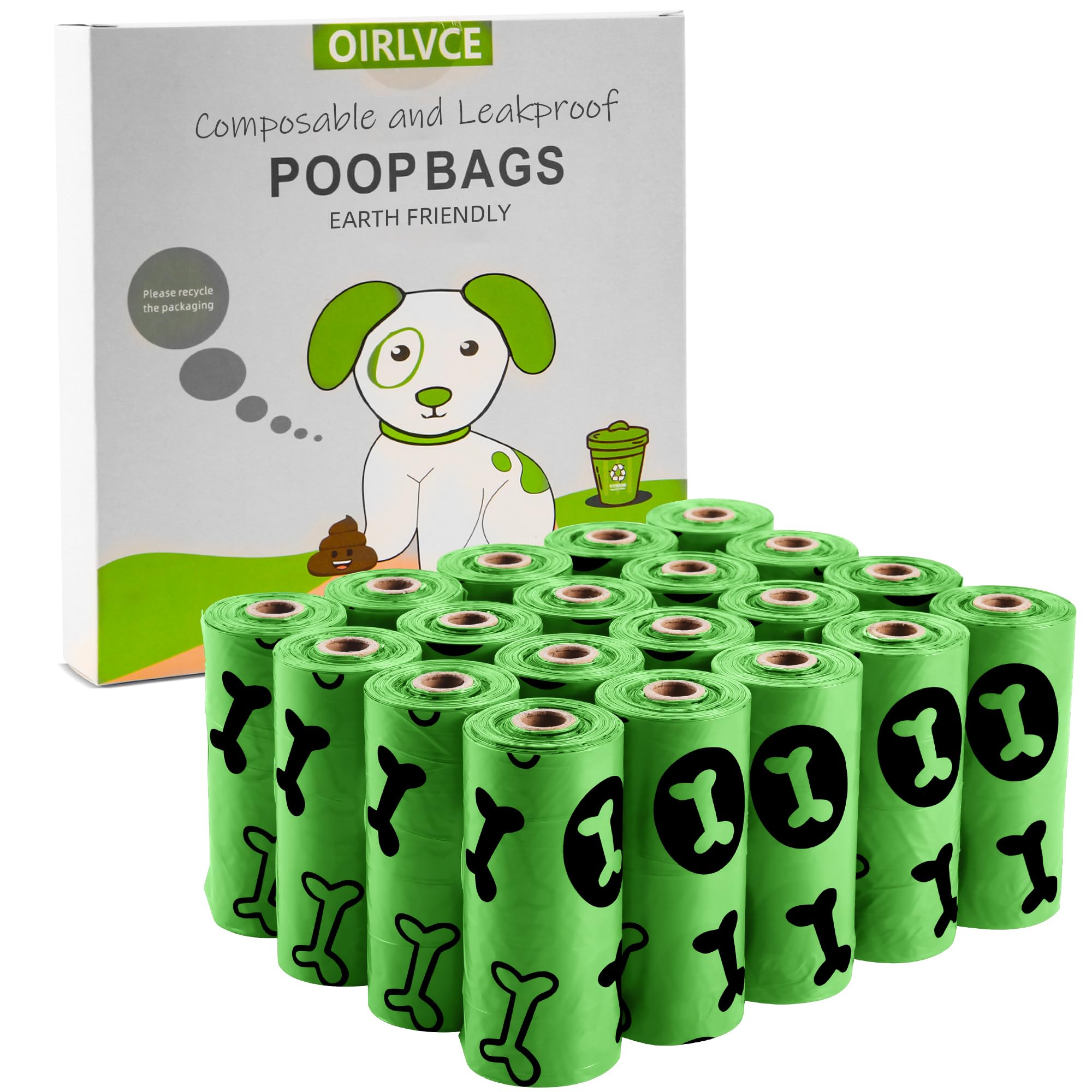 Dog Poo Bags 300 Pcs 20 Rolls Dog Poop Bags, Extra Thick Strong Leak Proof Dog Waste Bags, Green, 1 count (Pack of 300)