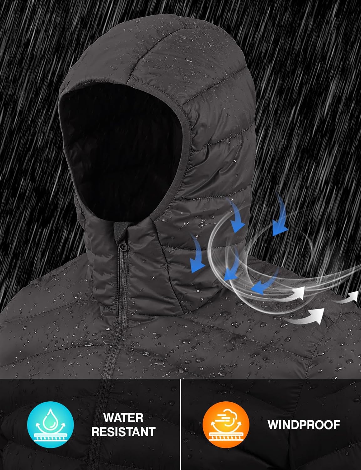 BGOWATU Men's Puffer Jacket with Hood Packable Lightweight Water-Resistant Outdoor Winter Coat for Snow Ski Travel - Image 3