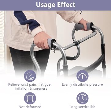 2 Pack Walker Handle Cushions Soft Padded Hand Covers, Non-Slip Comfortable Cushion Padding for Folding Walker Handle, Moisture Wicking Mobility Accessory