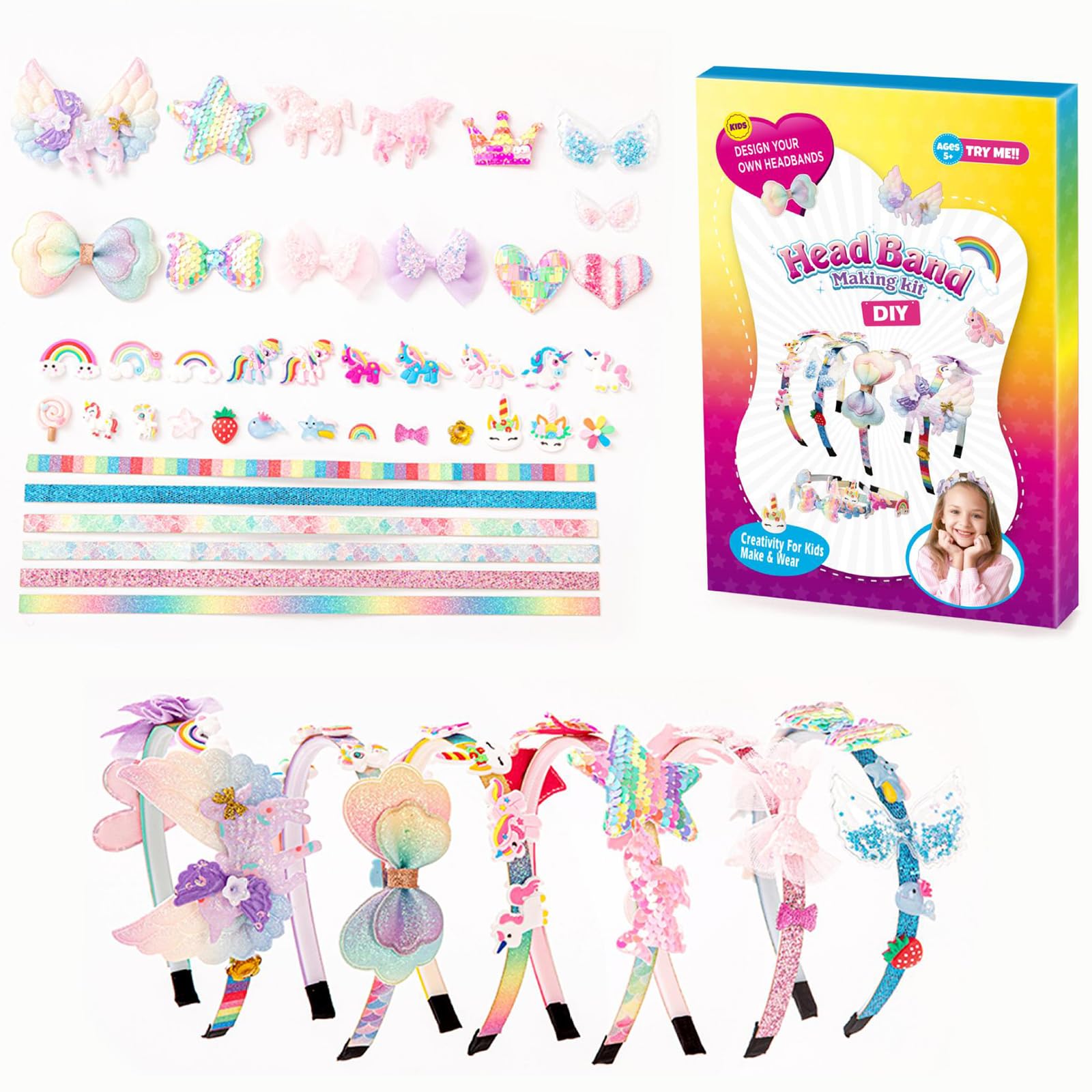 Unicorn Gifts for Girls Age 3-12, Girls Hair Accessories Making Set 5 6 7 8 9 10 Year Old Girls Gifts Toys for 5 6 7 8 9 10 Years Old Girls Craft Kits for Kids Age 5-10 Unicorn Toys for Girls