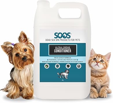Soos Pet Conditioner Ultra Creme Natural Dead Sea Minerals Smoothness Polish Deeply Absorbing with Vitamins Essential Oils Natural Ingredients for Dogs and Cats - 1 Pack 4L