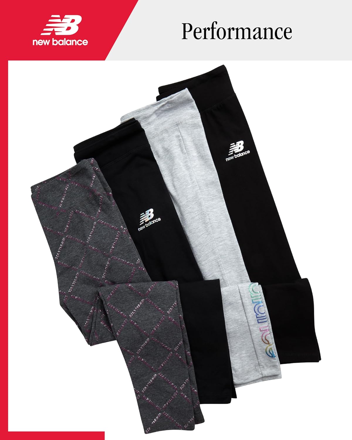 New Balance Active Girls Leggings - 4 Pack Girls Athletic Leggings Yoga Pants Running Workout Kids Dance Tights (7-16) - Image 4
