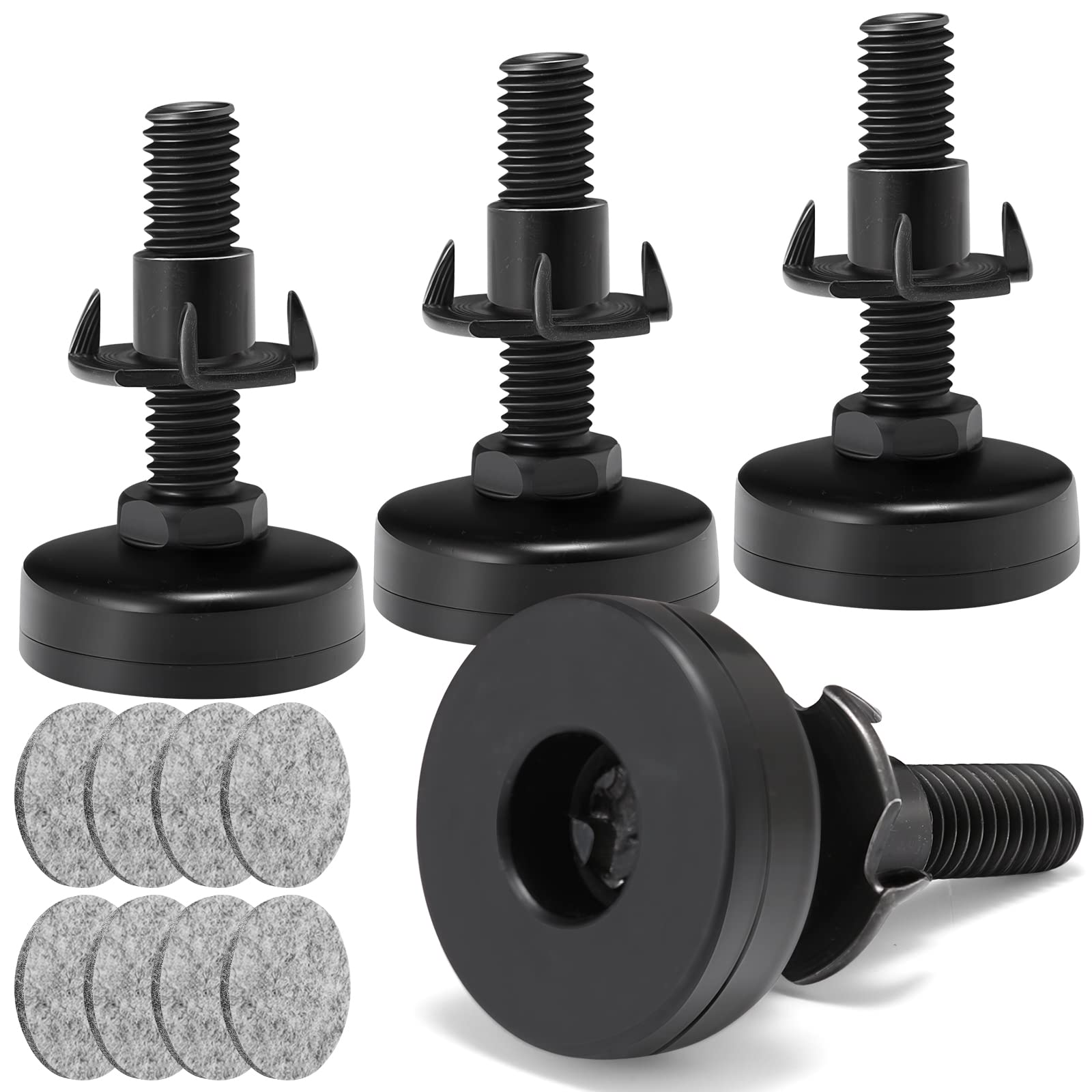 Leveling Feet, Heavy Duty Adjustable Furniture Levelers, Leg levelers for Cabinets Sofa Table Chairs Raiser, Support 1320LBs, T- Nut Kit 3/8”-16 Thread, Large Base (4 Set, Black)