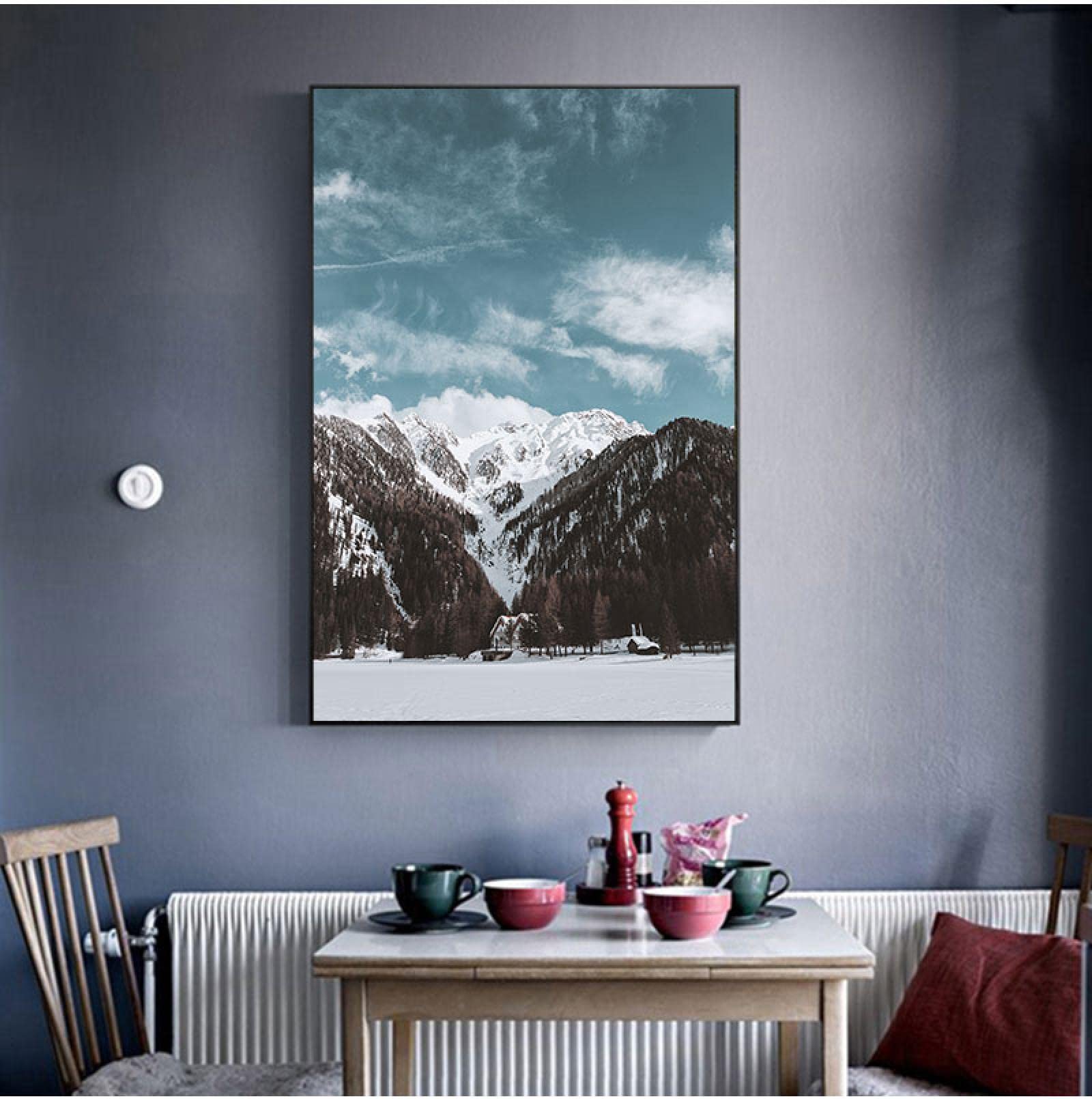 Sneeuwstorm bij de afgelegen winter cabine | aquarel schilderij landschap skiën mancave sneeuw bergen - Sfeer aan de Muur