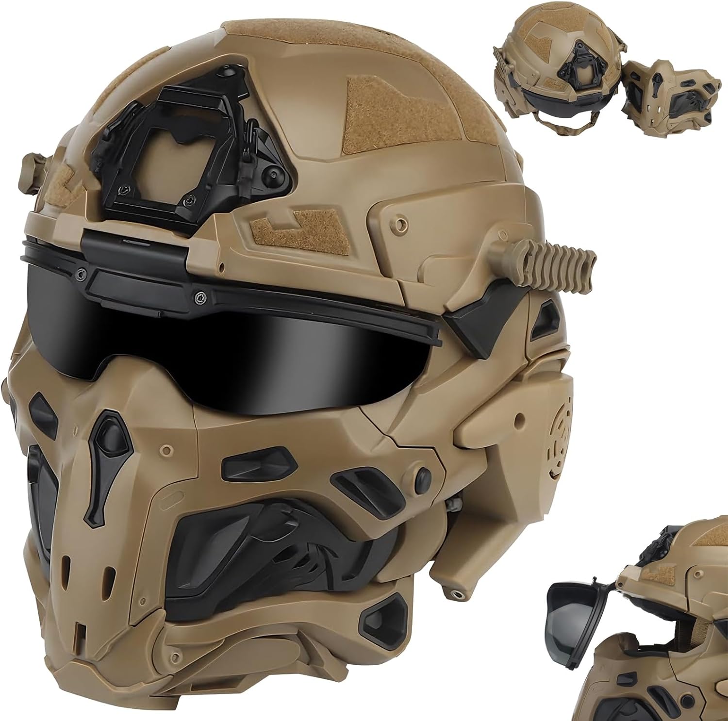 Tactical Airsoft Helmet Set,Fast Helmet Built-in HD Headset with Full Face Mask Goggles and Anti-Fog Fan, for Outdoor Game CS Airsoft Training