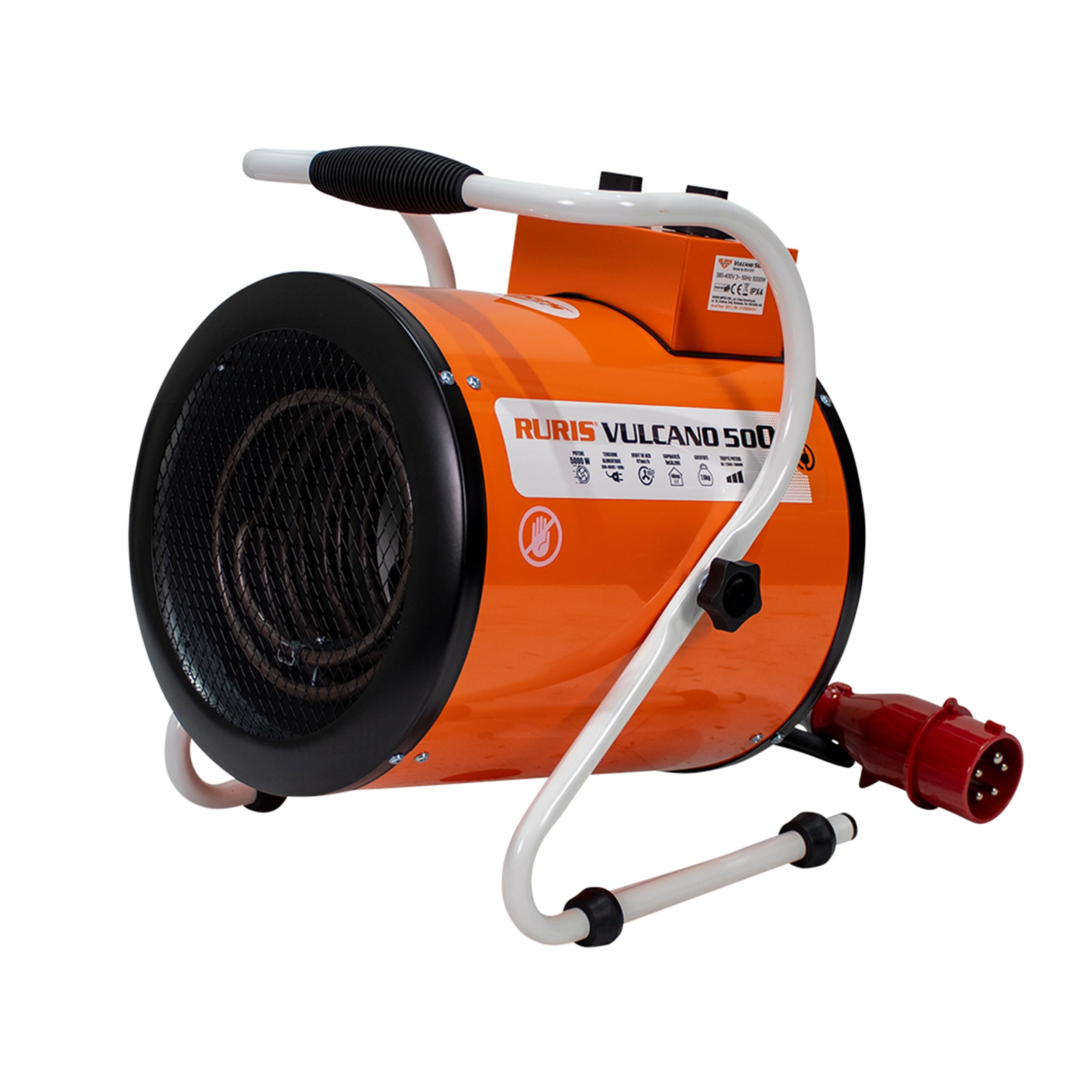 RURIS VULCANO 500 5kW, 3 livelli di riscaldamento, 411 m³/h, Termostato integrato, IPX4, 380-400V, per officina, garage, cantiere