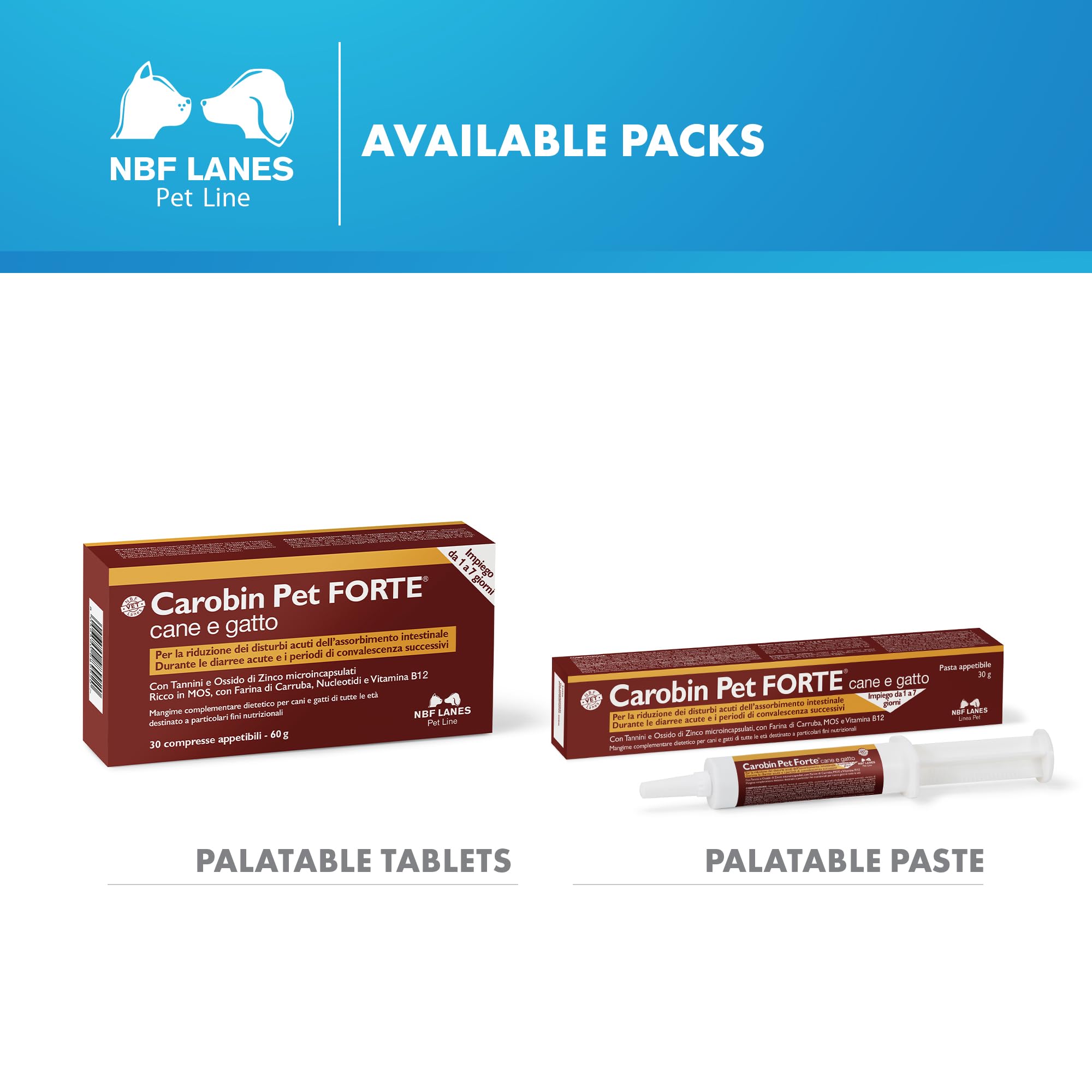 NBF Lanes | Carobin Pet Forte Chien Chat, Pâtes Appétissantes 30 g, Réduction des Troubles Aigus de l'Absorption Intestinale, Diarrhées Aiguës, Convalescence