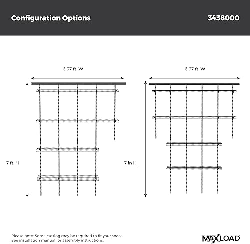 Miniatura 4 de ClosetMaid MaxLoad Kit de Estante de Pared de Servicio Pesado para Garaje, 6  10 Pies, Estantería de Alambre ShelfTrack Ajustable, Acabado Negro