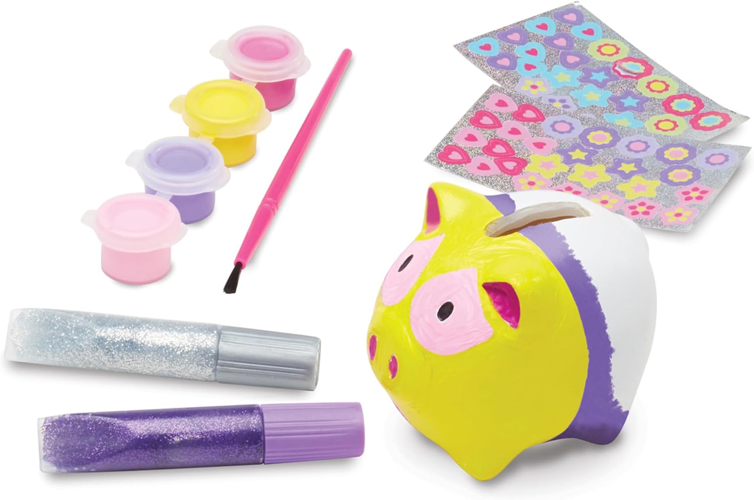 Melissa & Doug Created by Me! Piggy Bank Craft Kit with 4 Pots of Paint, Brush, Glitter, Stickers