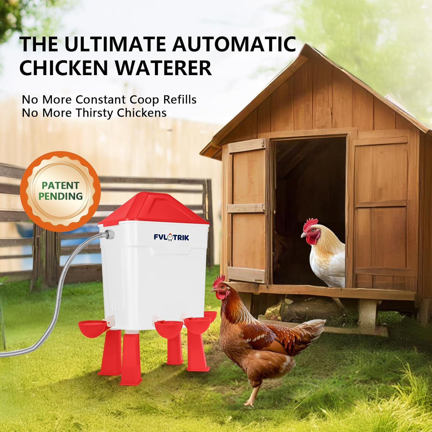 3 Gallon Automatic Chicken Waterer for Hands-Free Hydration, Float-Controlled Chicken Watering System with Leak-Proof Design, 2.75" Cups for All Poultry, 60" Hose for 3/4" Connections