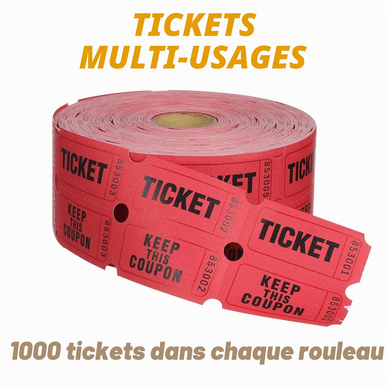 Ticket Lot de 1000 Tickets de Tombola Rouges de Papier avec Numéros Consécutifs pour Événements, Carnavals, Prix de Porte, Boissons et Plus