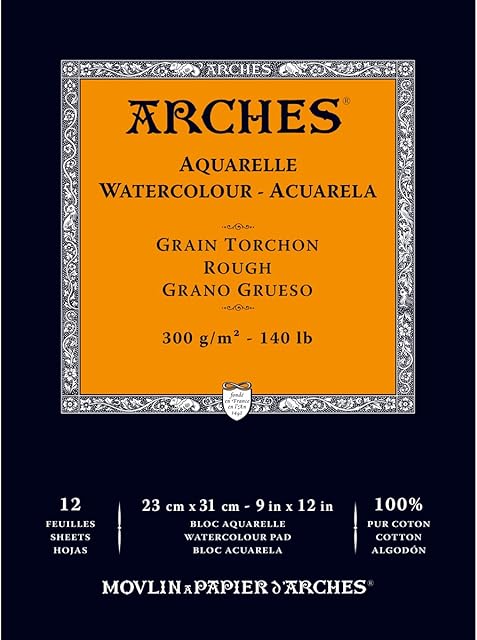 Arches Watercolor Block 12 Sheets - 23 x 31 cm Glued at the top 300g / m² Oversize Natural White