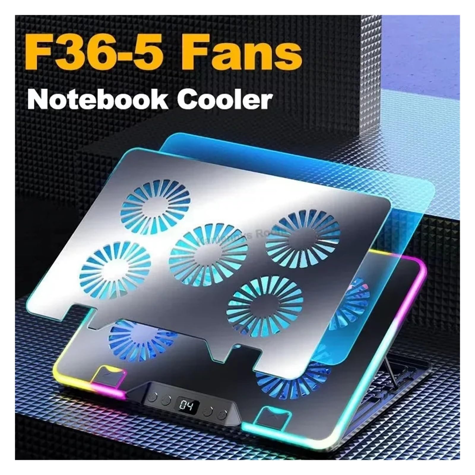 F36 Gaming Laptop Cooling Pad con 5 Ventole Dual USB LED Screen Laptop Notebook Cooler Stand for 11-17.3 '' Staffa Regolabile A 7 Angoli(F36-5 Fans-Black)