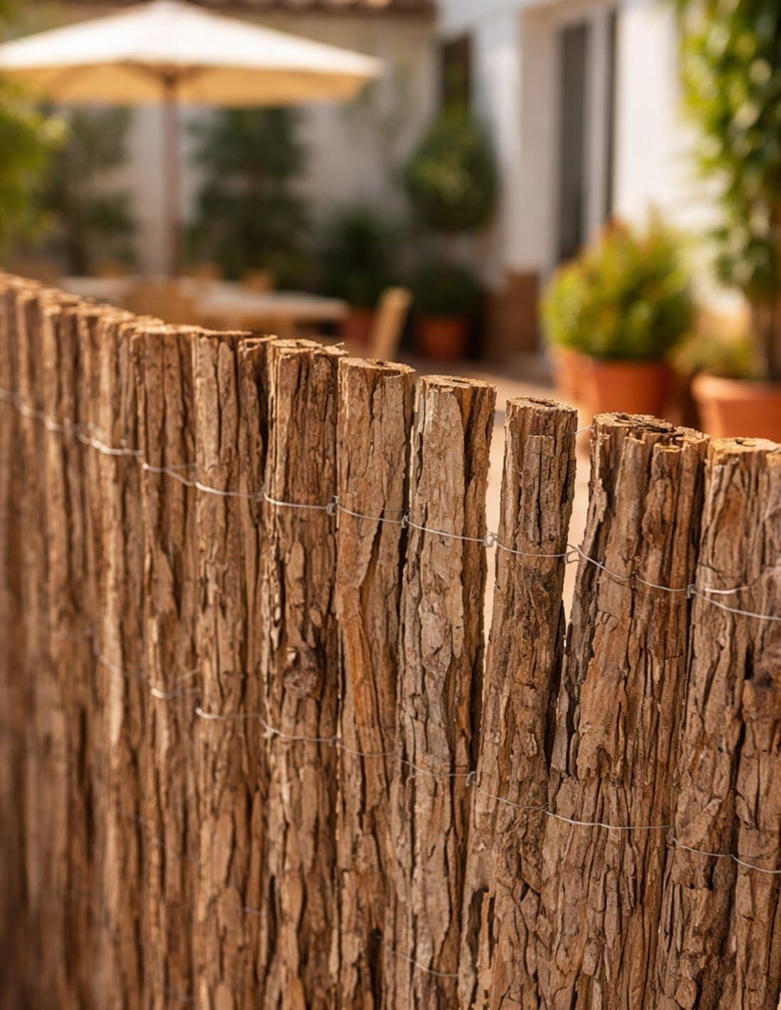 JARDIN202 – Cerramiento Corteza de Pino Natural | Cerramiento Rústico de Pino Alta Resistencia, Ocultacion y Privacidad para Jardin, Vallas, Terrazas y Balcones | Rollo: 1'50 x 5 metros