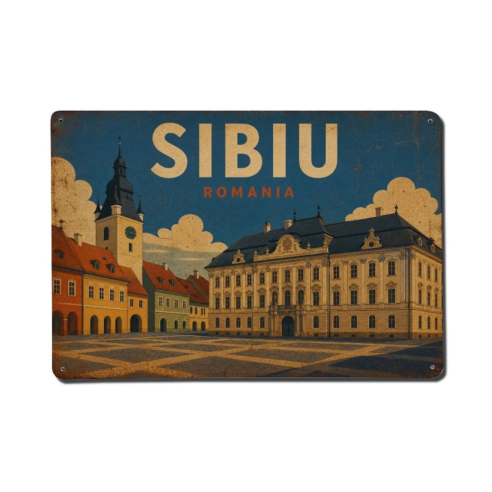 Metal Tin Sign Retro Travel Romania Sibiu