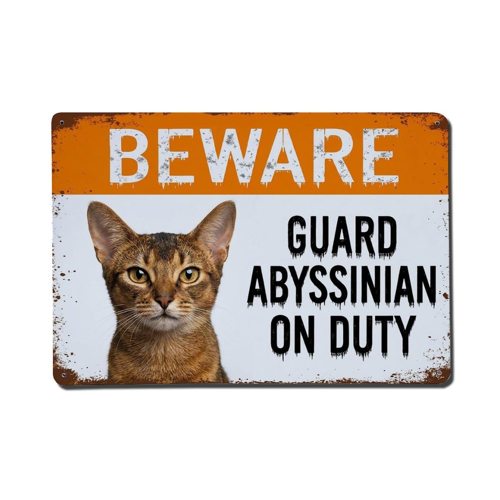 Vintage Funny Abyssinian Guard Beware of Cat Passage Metal Tin Sign Plaque Wall Decor for Cafe, Club Bar, Office, Garden Metal Poster 8x12Inch