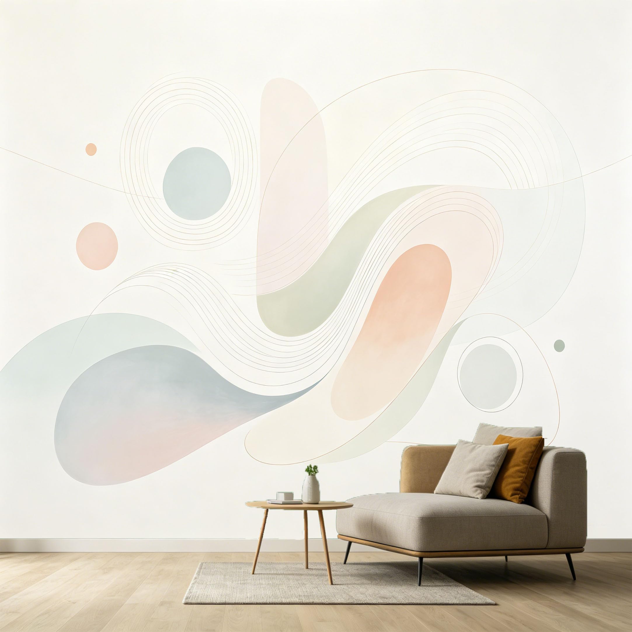 Custom Size Wall Murals Abstract Minimalist Geometric Shapes Soft Lines Pastel Tones SelfAdhesive Wall Fabric Removable Large Wallpaper for Photo Living Room