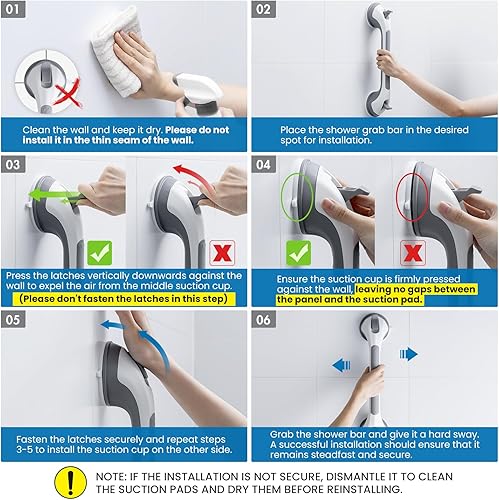 Miniatura 3 de LEVERLOC Barras de agarre para bañeras y duchas, mango de ducha de 17 pulgadas con fuertes ventosas, pasamanos de baño, agarre de seguridad para