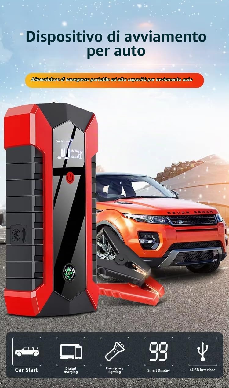 StickersLab - Avviatore di emergenza Auto Batteria Booster Starter Power Bank Portatile 12v 99800mAh