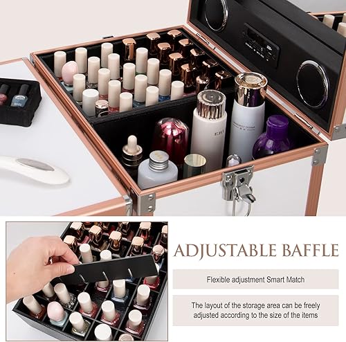 Miniatura 3 de Icoget Mesa de manicura rodante estación de maquillaje con altavoz Bluetooth, escritorio de uñas portátil para enseñar uñas, carrito organizador de