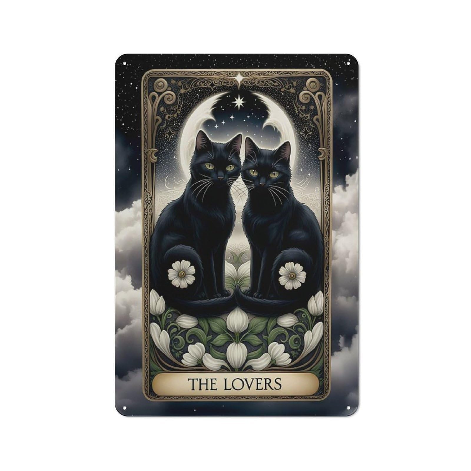 Junmoney Style-21 Tin Wall Plaque 30X20cm With The Lovers Tarot Card For Workshop Wall, With Clear Retro Wall Decor Character
