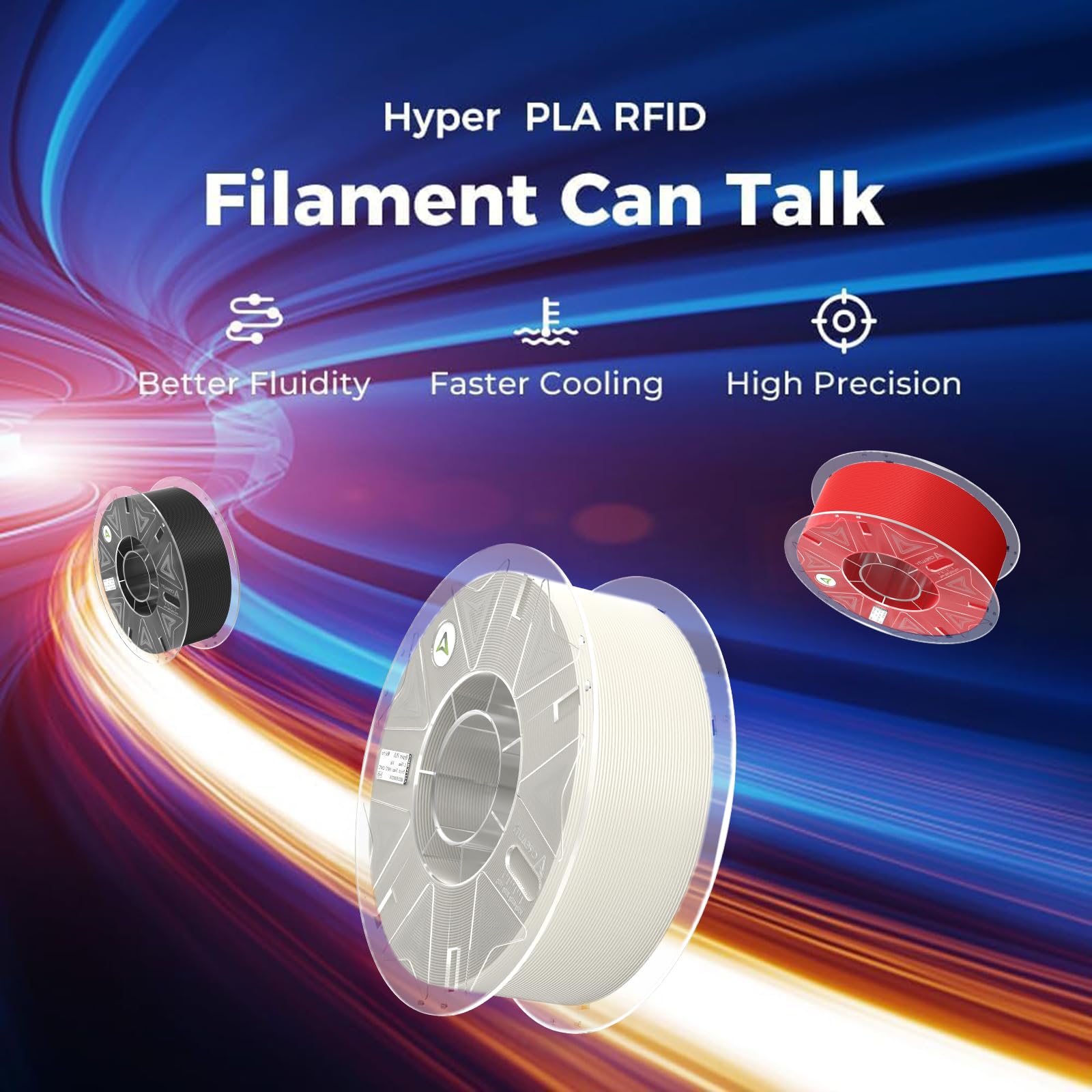 Creality Hyper PLA - Filamento RFID de 1.75 mm, 4 kg para combo K2 Plus, filamento de impresora 3D para alta velocidad de 30 a 600 mm/s, paquete de 4 (4 kg)/carrete de filamento Hyper RFID compatible