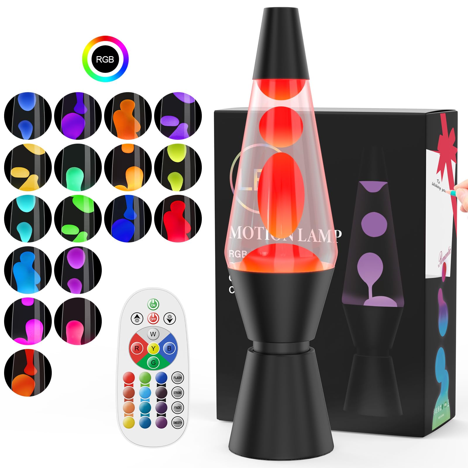 Soarling Night Lamp with 17 Colours Change, 14.5 Inch Liquid Motion Lamp with Remote Control, Lamp for Children and Adults, Ambience Decor Light for Christmas, Birthday, Party, Black