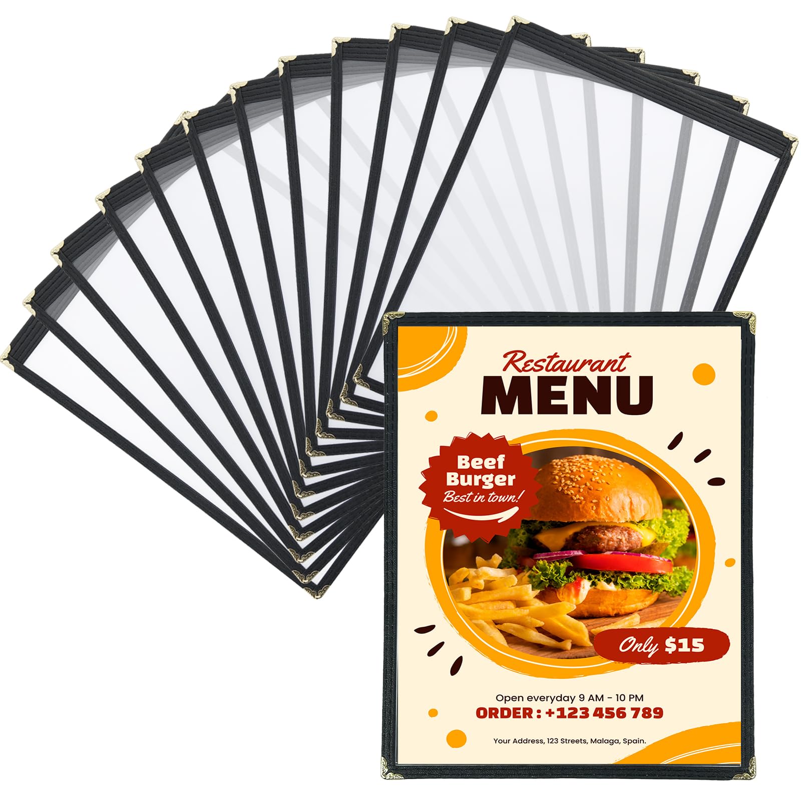 12 Pack Menu Covers, 1 Page 2 View Transparent Menu Holders, 8.5 x 11 Inch Menu Sleeves, Menu Books Fits A4 Size Paper, Perfect for Restaurants, Bars, Cafes, and Office Use