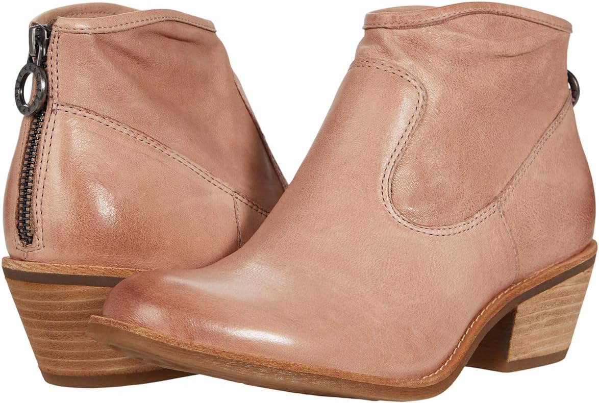 MOOMMO Women Burnished Western Booties Low Chunky Stacked Heel Cowboy Ankle Boots Round Toe Back Zipper Suede Cowgirl Boots Matte Leather Vintage Fall Booties Chelsea Slouchy Short Boot 4-11 M US