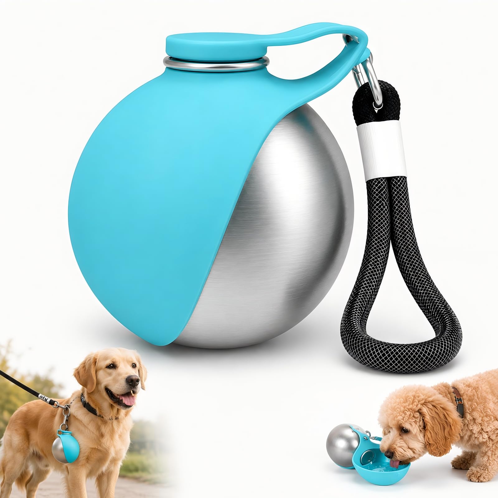 2 in 1 Portable Dog Water Bottle for Walking, 285ml 304 Stainless Steel Dog Travel Bottle with Foldable Silicone Bowl, Leak-Proof Drinking Bottle for Hiking, Camping & Travel