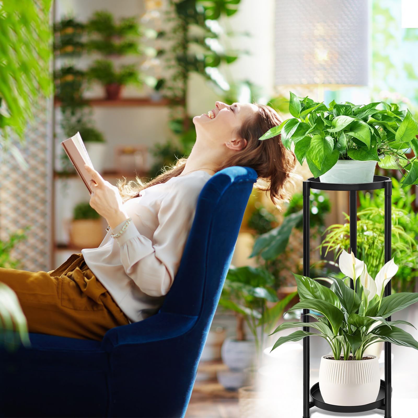 alma home Metalen bloemenstandaard, zwart, opvouwbare plantenstandaard met 6 niveaus, 80 cm, bloempot, hoog als bloementrap, outdoor, bloemenrek of decoratie woonkamer