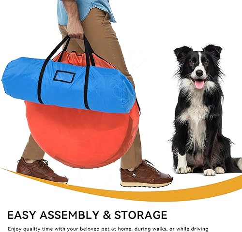 Miniatura 5 de YITAHOME Equipos de agilidad para perros: incluye poste de coqueteo, 3 discos voladores, 2 túneles de agilidad, 3 saltos, 6 postes de tejido, caja