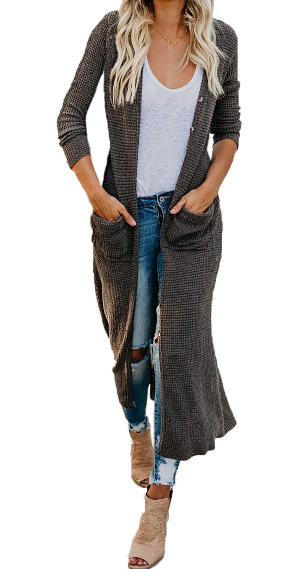 HZSONNE Women's Boho Long Casual Cardigan Long Sleeve Button Down Front Pocket Knitted Sweater Blouses