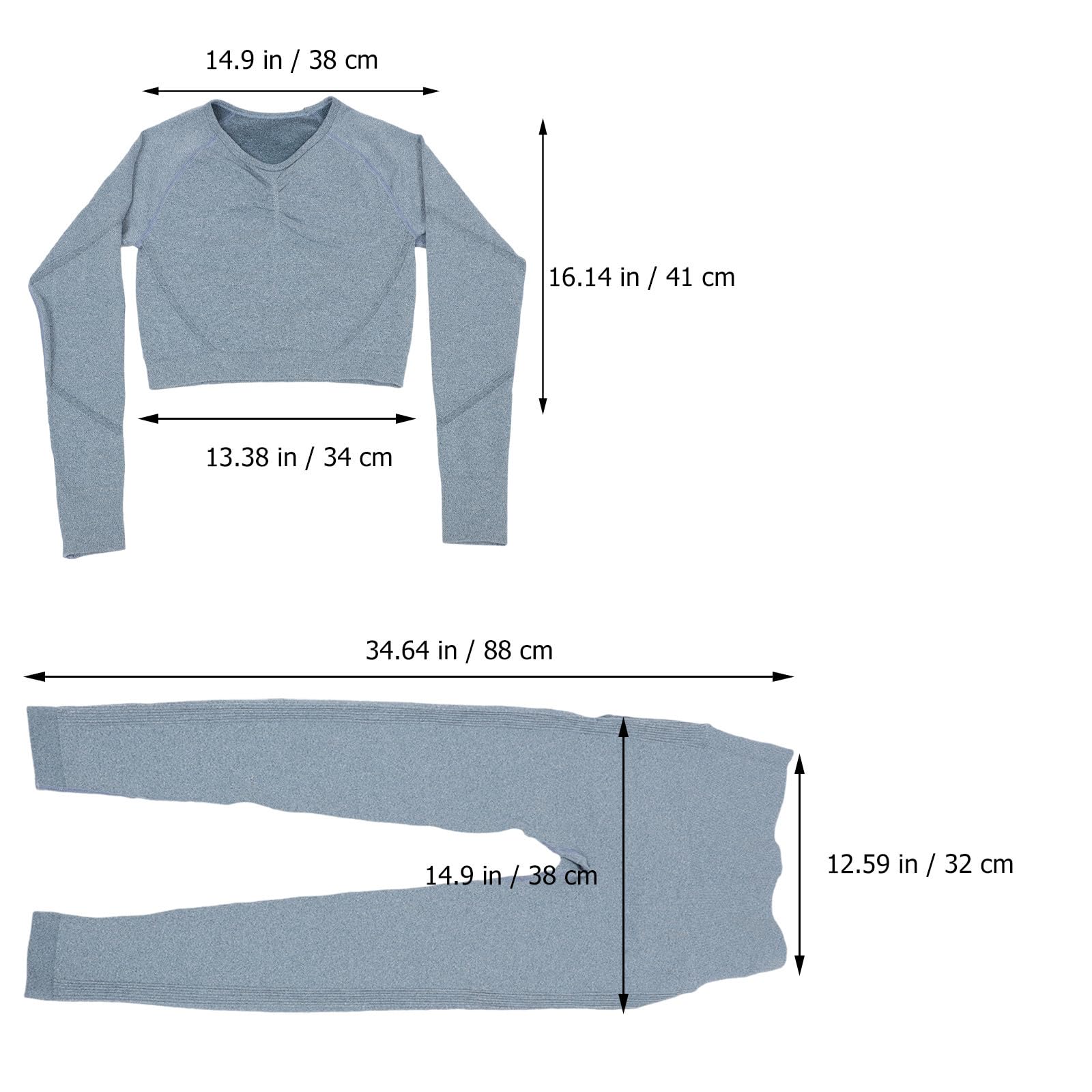 VILLCASE Completo Yoga Donna Senza Cuciture, Set Abbigliamento Fitness a Vita Alta, Maniche Lunghe, Blu, per Appassionate di Yoga, Fitness e Uso Quotidiano