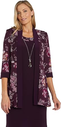 R&M Richards Women's Classic 2-Piece Printed Jacket Dress W/Removable Necklace