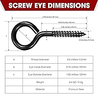 Vista 3 de 16 ojales de tornillo, ganchos negros de 2.56 pulgadas, tornillo autorroscante, perno de ojo resistente para cables de sujeción de madera, soporte