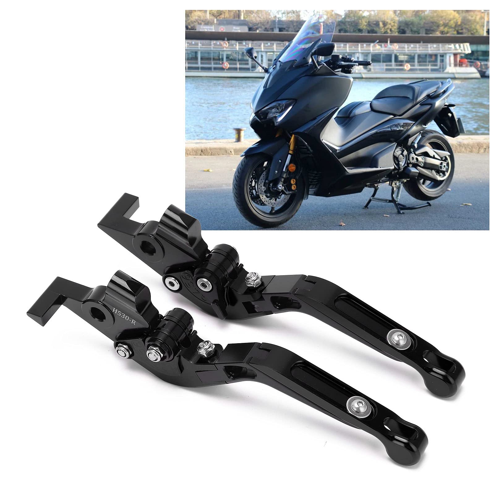 Leva Frizione Freno Moto, 1 Paio Sinistra e Destra Maniglie Freno Regolabili Lega di Alluminio Accessorio Moto per TMAX 530 2012‑2019/560 2020-2021(Nero)