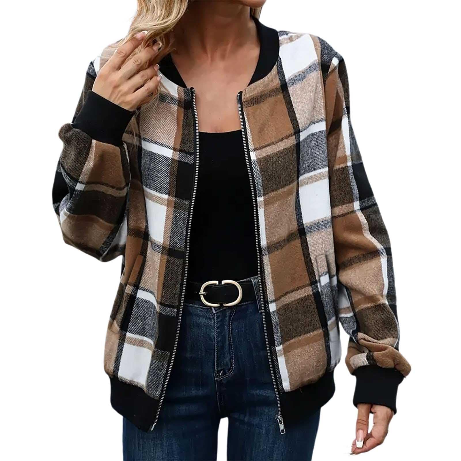 Veste décontractée à carreaux devant ouvert et coupe ample ultra confortable - 7
