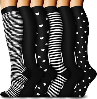 6 Pairs Compression Socks for Women & Men 15-20mmHg Knee High Socks | Graduated Compression Socks Supports Circulation, Ideal for Nurses Pregnancy, Travel, Flying, Running & Daily Wear