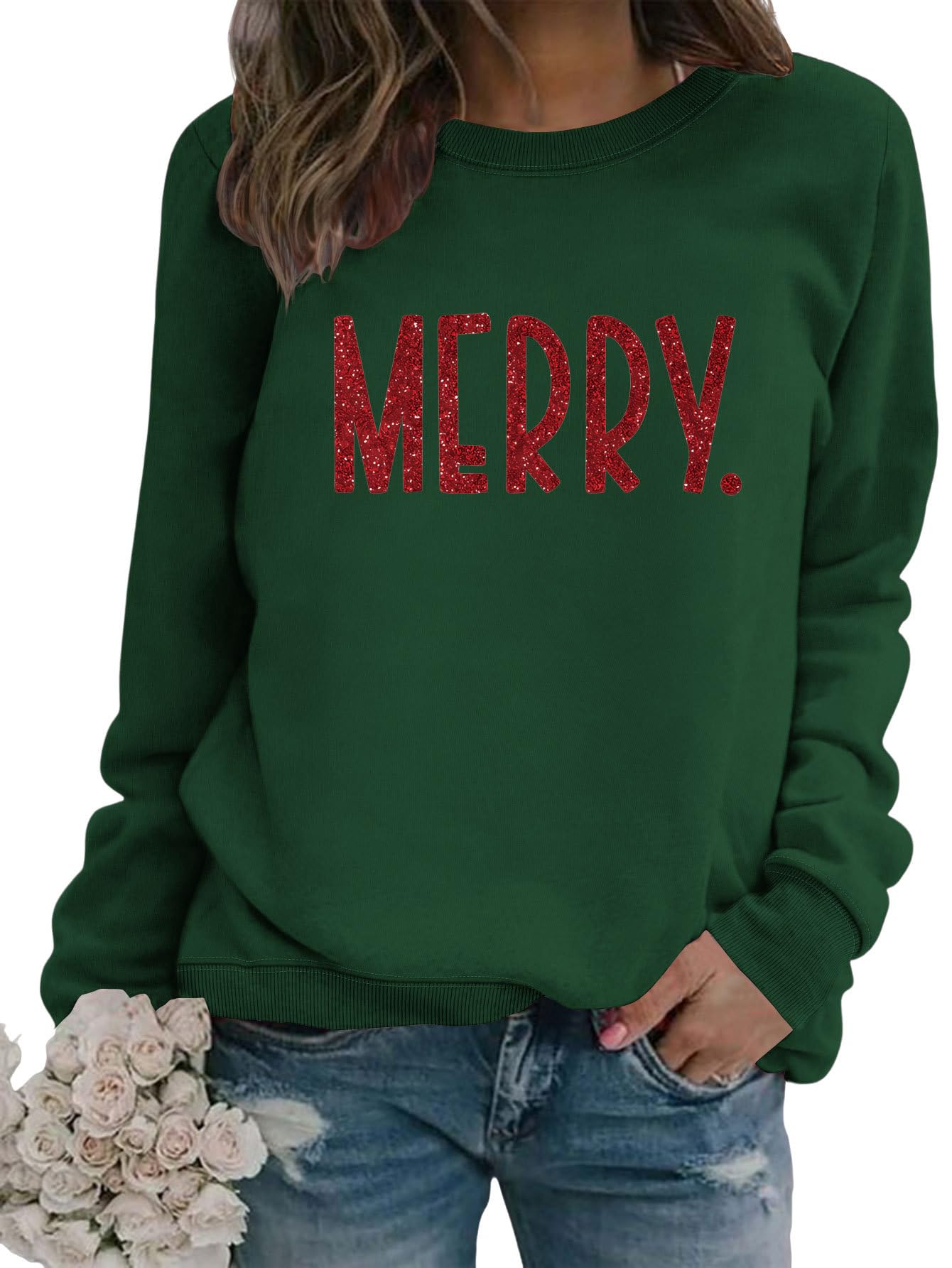 Lxitoler Merry Christmas Sweatshirts Women Xmas Holiday Shirts Vintage Fall Winter Sweatshirts Long Sleeve Pullover Tops