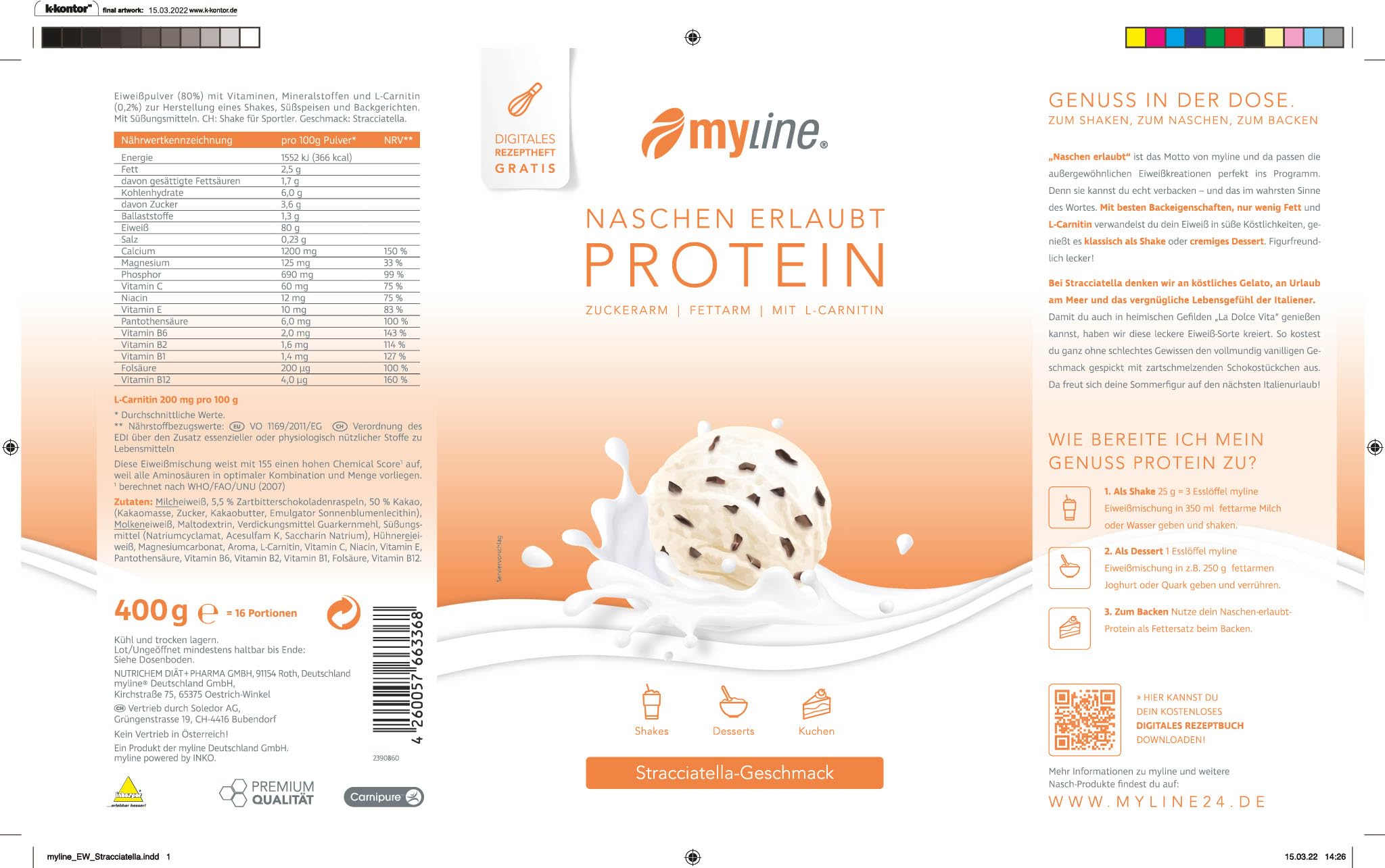 Myline Eiweiß, Stracciatella, 1er Pack (1 x 400 g Dose)