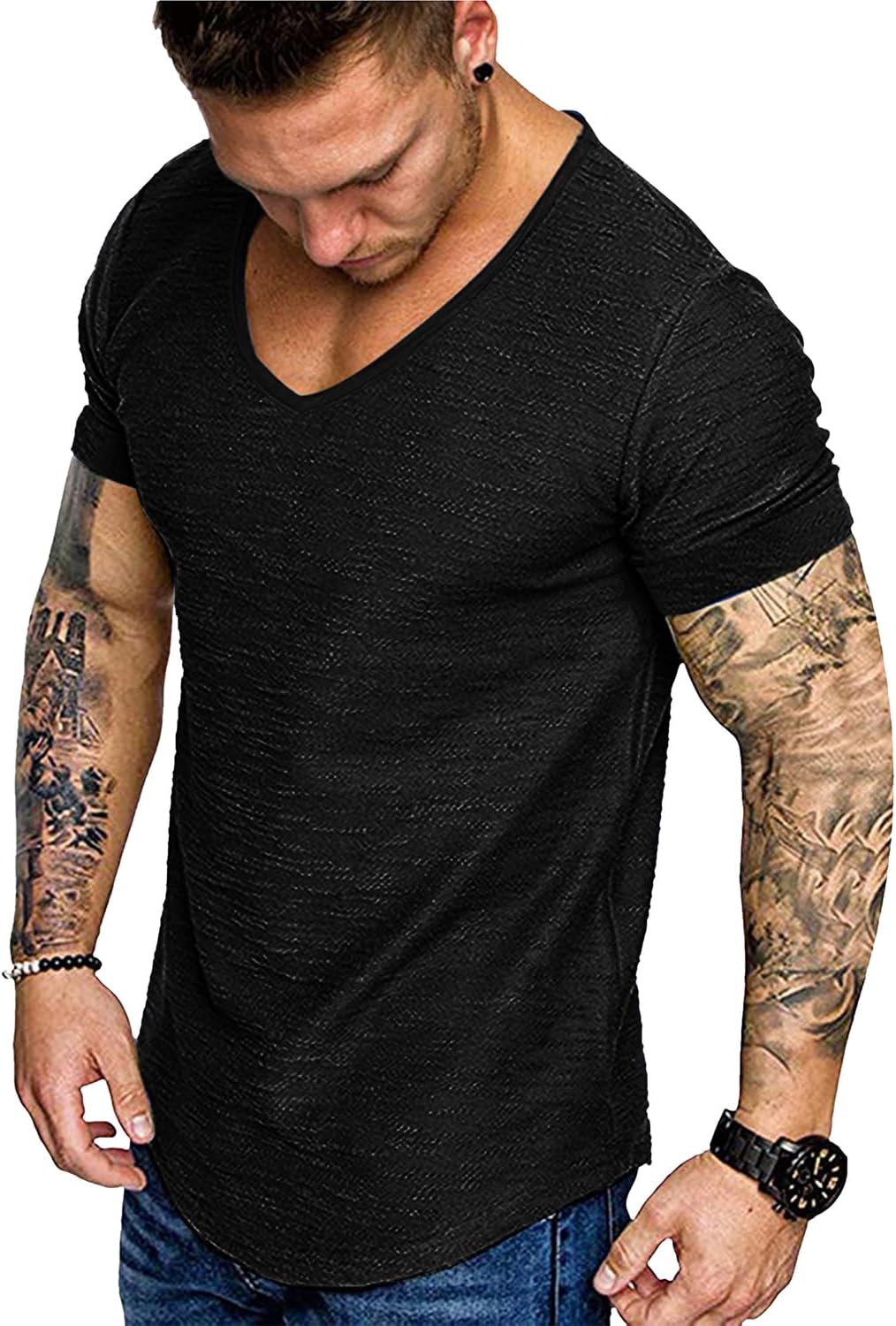 COOFANDY Mens 2 Pack Muscle V Neck T Shirt Fitted Gym Workout Short Sleeve Bodybuilding Tee